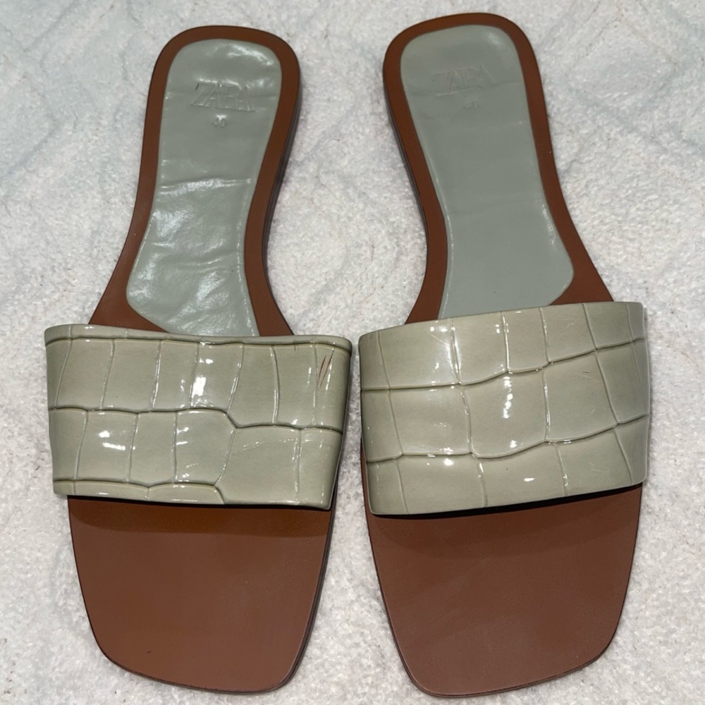 ZARA Sage Green Slides